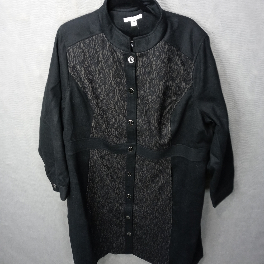 Isaac Mizrahi Live Long Jacket Black Lace Button C